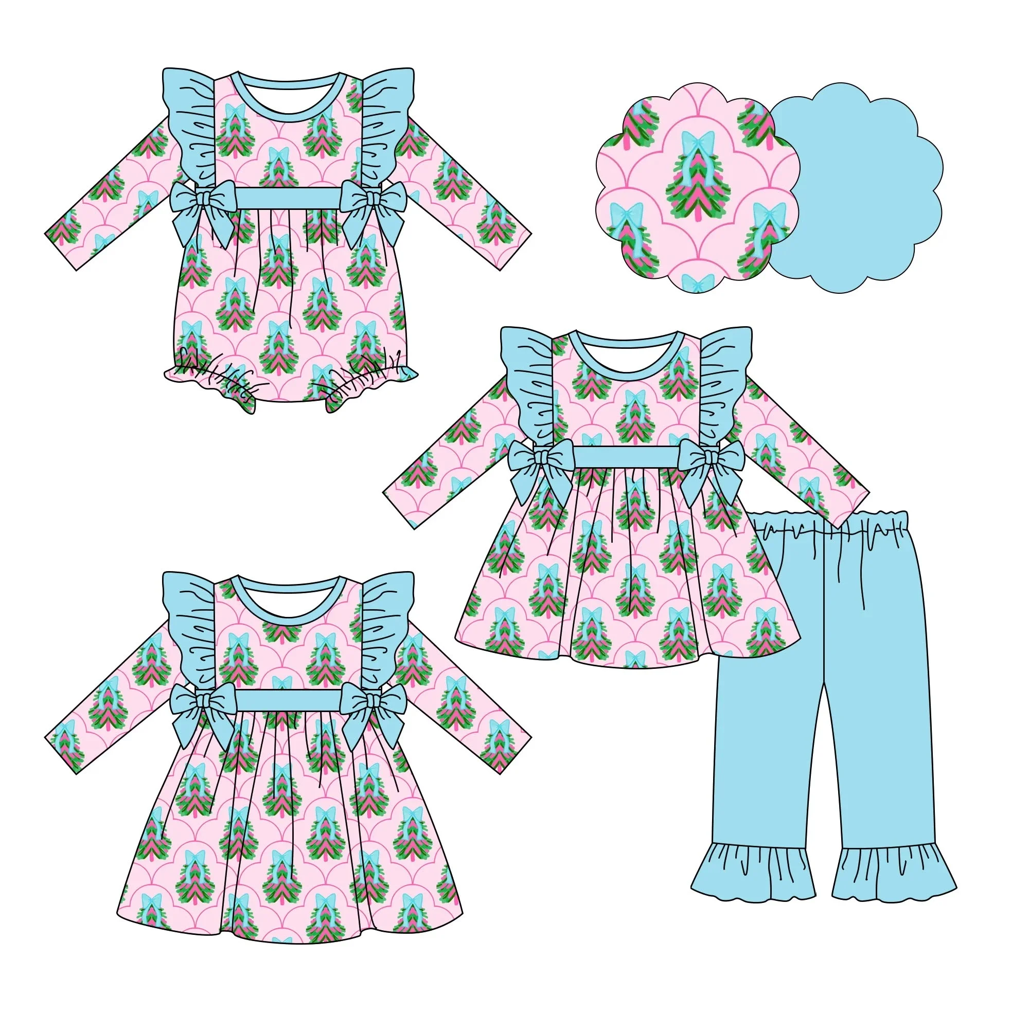 Wholesale Girls Christmas Outfits Dress Boutique Toddlers High Quality Children Clothes Sisters Clothing