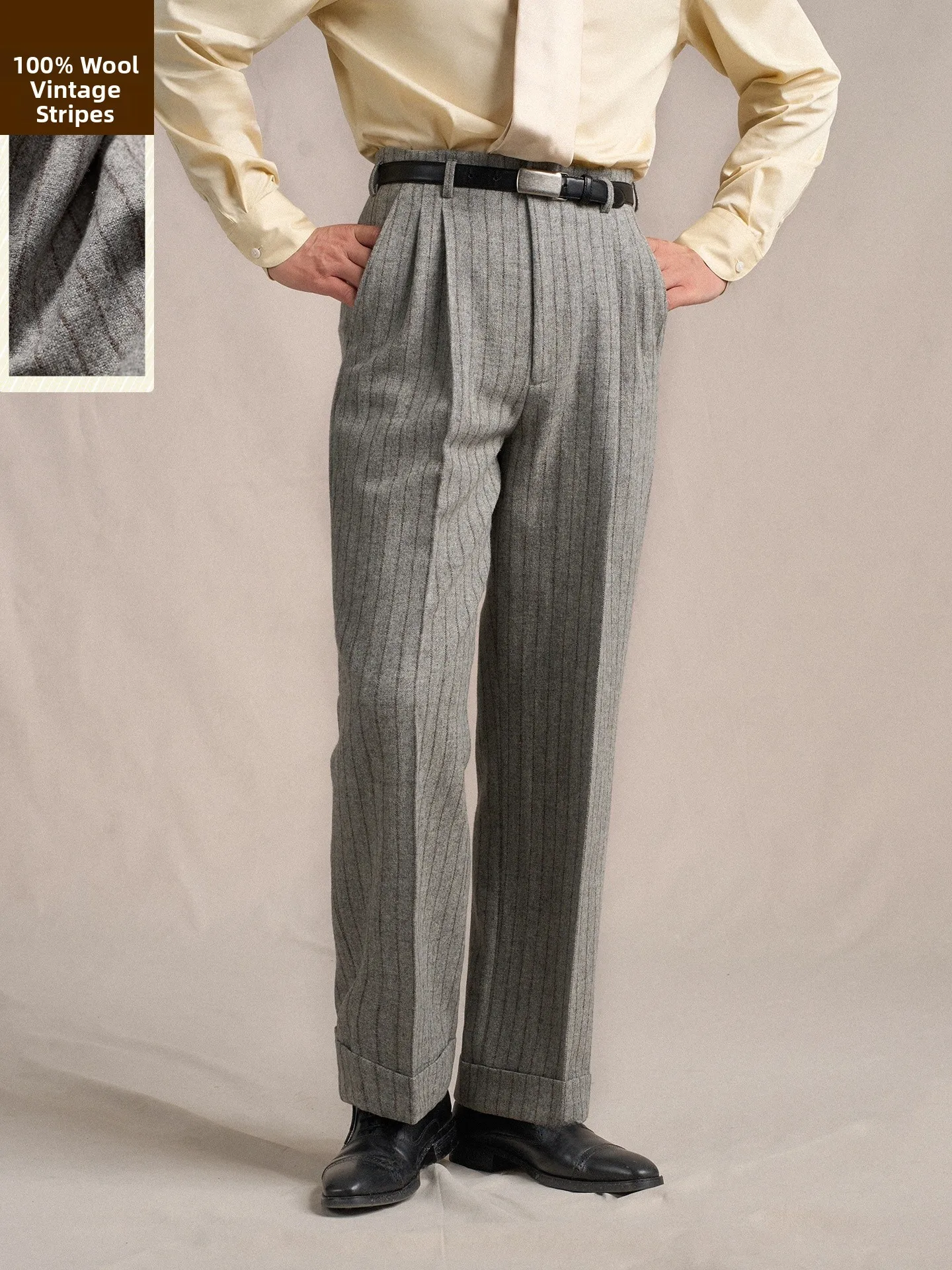 

CULTUM Thiened Straight Leg Woolen Trousers Men's Busin Casual Pants Double Pleat Winter Wear Casual Busin ...