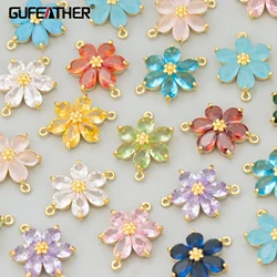 GUFEATHER,6pcs/lot,MF86,jewelry accessories,18k gold plated,copper,zircons,flower shape,two rings,jewelry making,diy pendants