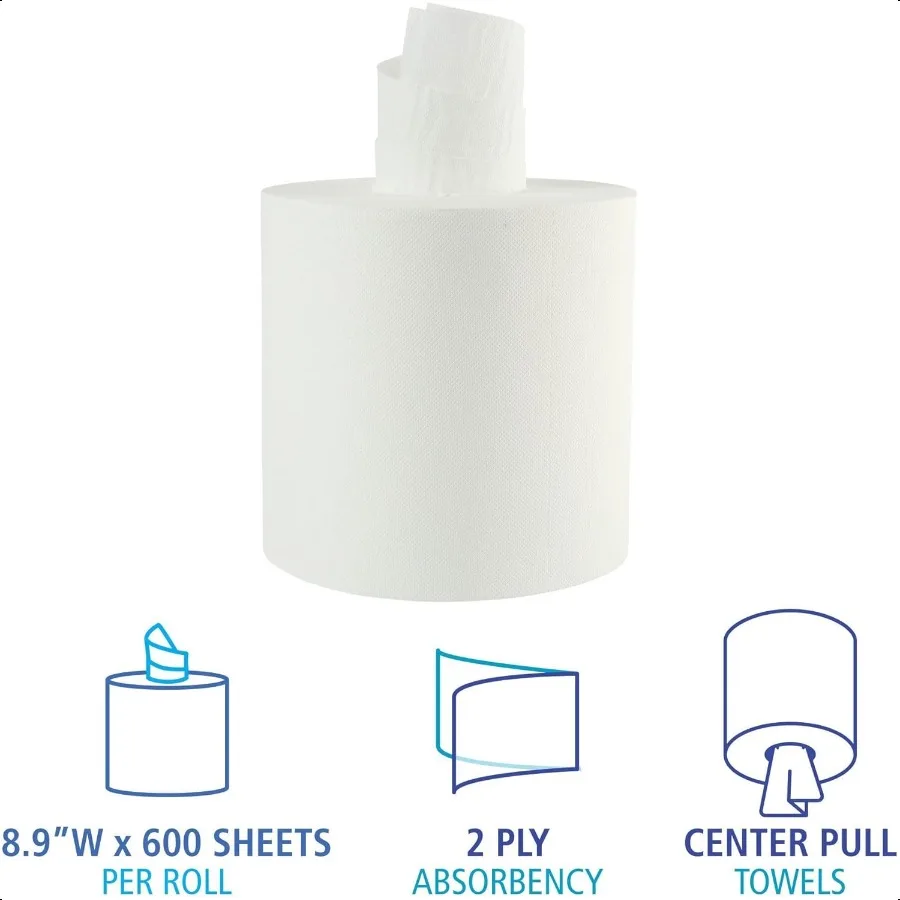 Bathroom CenterPull  Hand Paper Towel Roll 2Ply 7.6 x 8.9 600 Roll 6 Carton White