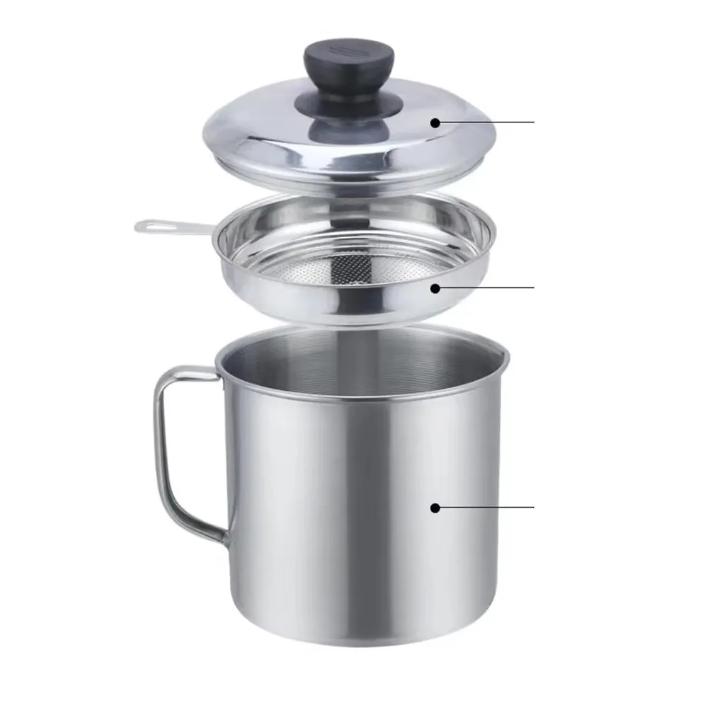 Récipient Huile Inox 304 Pot Filtre à Huile En Inox 1,5L/2L - Avec Couvercle Et Passoire Fine - Récipient Stockage Huile, Graisse Bacon Oil Strainer Pot