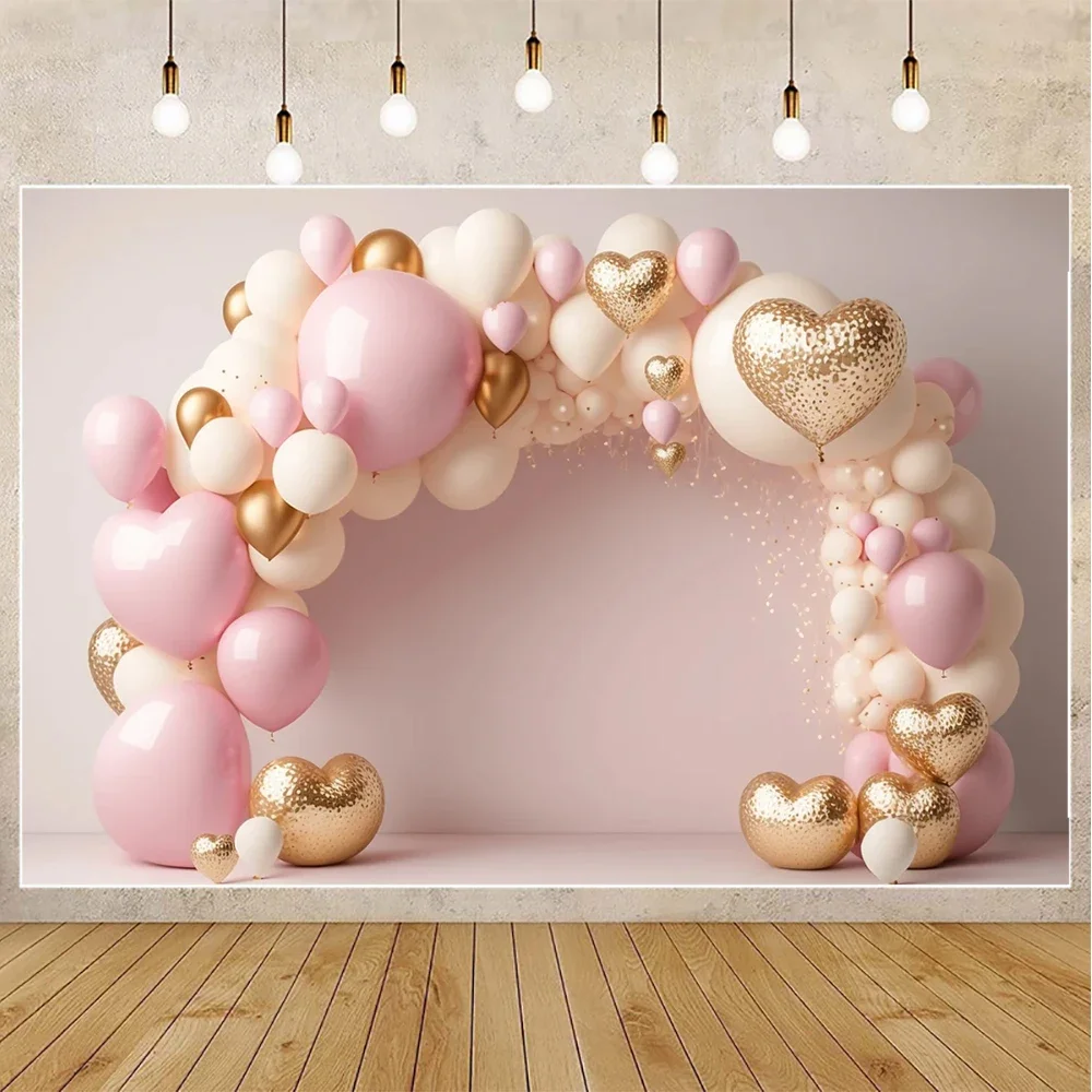 모시카 배경 풍선 아치 디지털 배경 하트, 유아 생일, 신생아 출산 오버레이, JPEG 포토샵 합성
