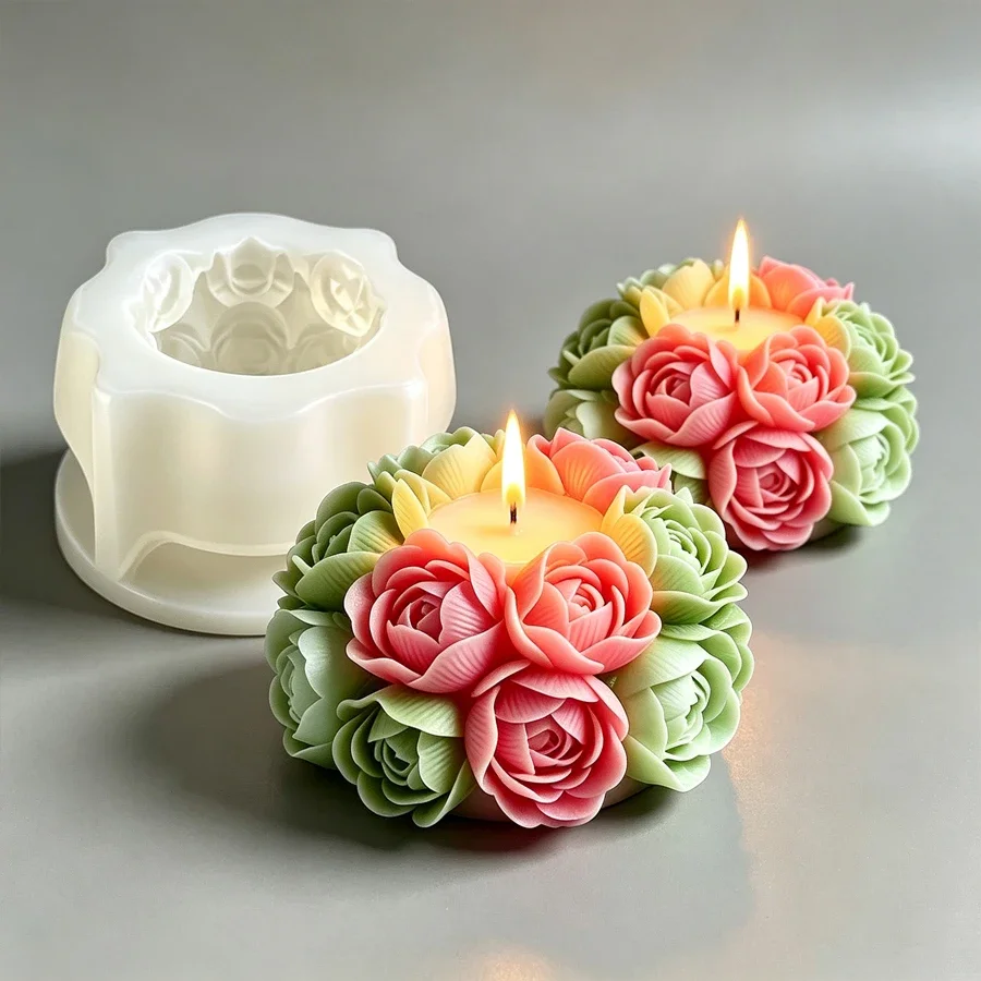 Valentine's Day Rose Flower Silicone Candle Mold, 3D Flower Candle Soap Gypsum Craft Cement Mould, Valentine's Day Gift
