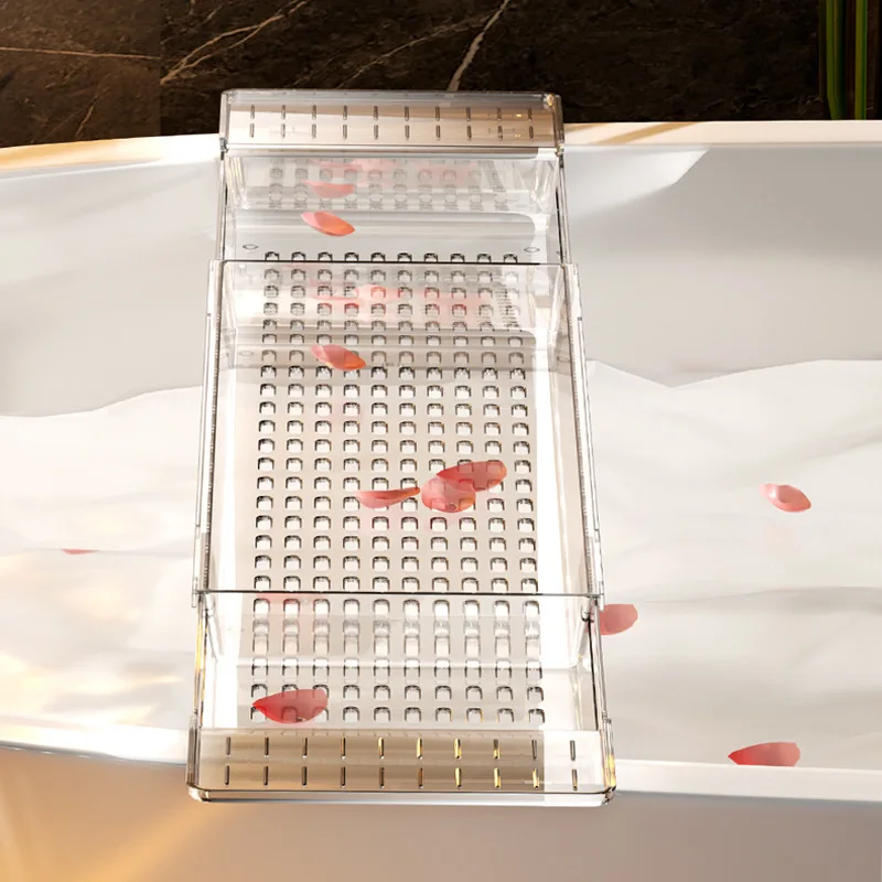 

Luxury Bathtub Caddy Tray Foldable Bathtub Rack Clear Plastic Anti-Slip Drain Brackets Bathroom Accessories Organizer for Spa