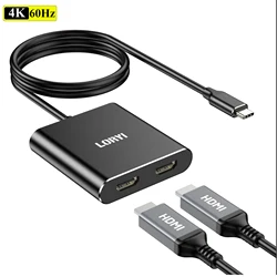 LORYI USB C To Dual HDMI Adapter 2 Extend Display 4k 60hz For 2 Monitors  Type C Hub Multiple Docking Station For Laptop HDTV