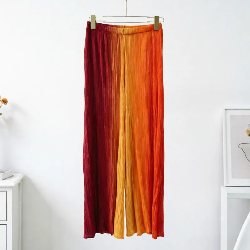  Pleated Pants Autumn New Simple Casual Fashion Loose Plus Size Gradient Rainbow Straight Drape Women's Nine-Point Pants