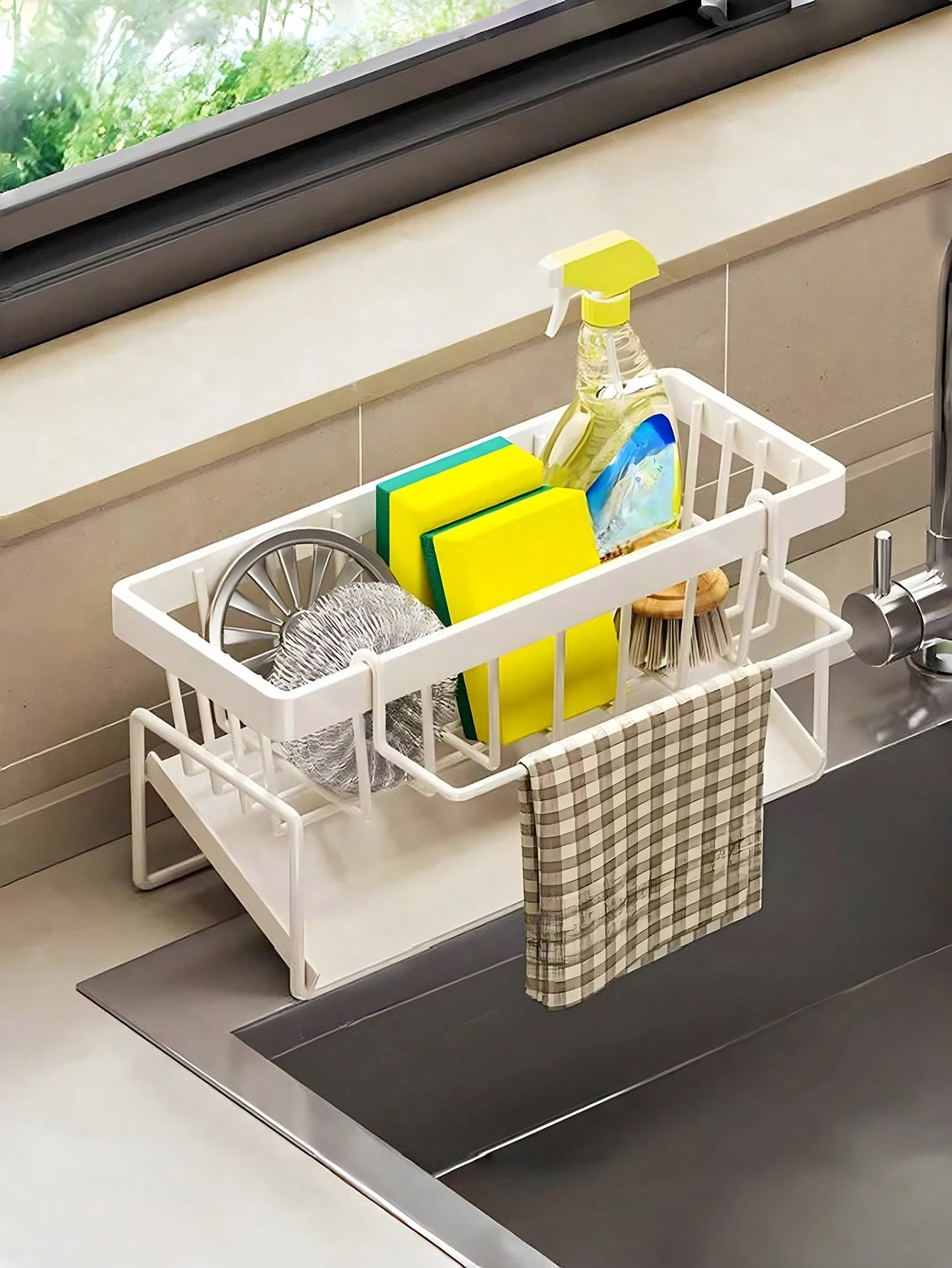 1pc kitchen storage rack sponge scouring pad detergent storage rack countertop cleaning cloth rack sink drain rack