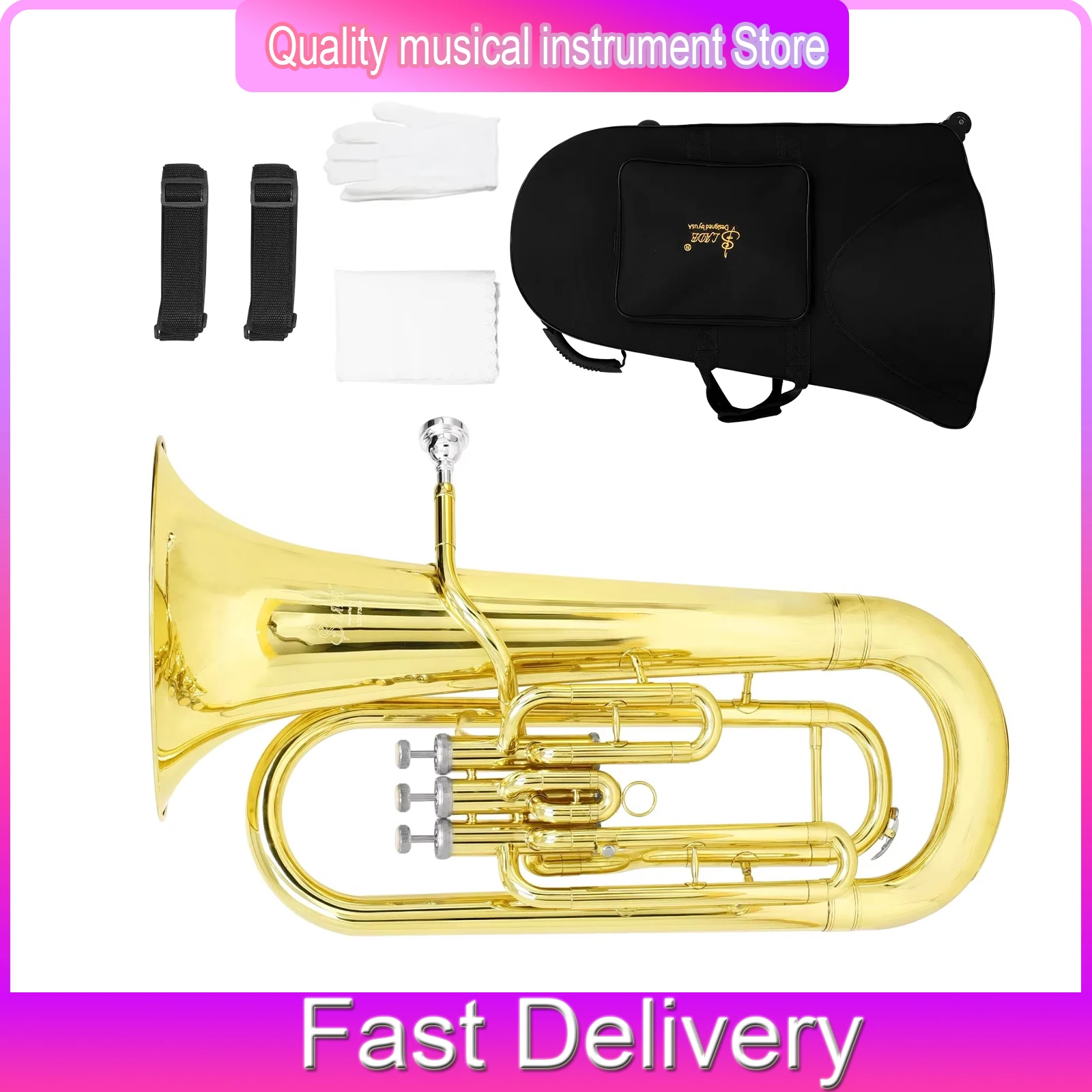 

Эуфониум SLADE баритонный, тройные клавиши, Bb, золотой, для профессионалов/выступлений, медные духовые инструменты с аксессуарами