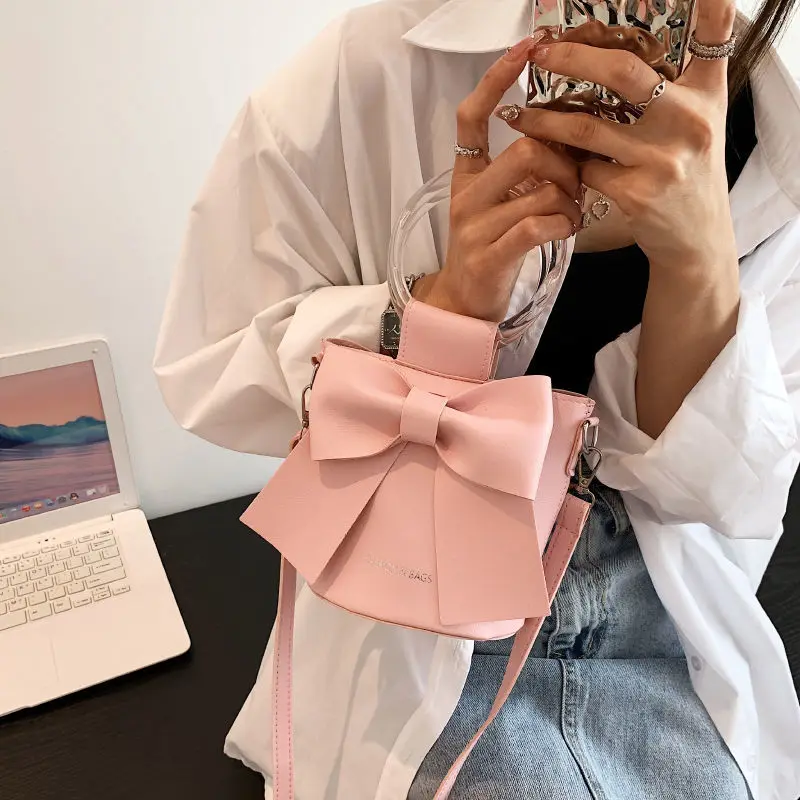 Lovely and Sweet Bowknot Bags for Women 2023 Summer New Fashion All-match Crossbody Bags Bucket Elegant Handbags