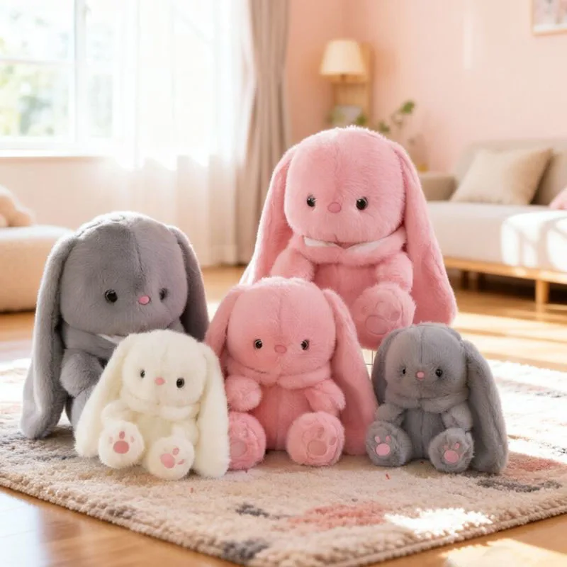 Cute Long Eared Rabbit Plush Toy Soft Fluffy Stuffed Bunny Multiple Colors Cartoon Plush Pillow for Gift Girls Kids Kawaii