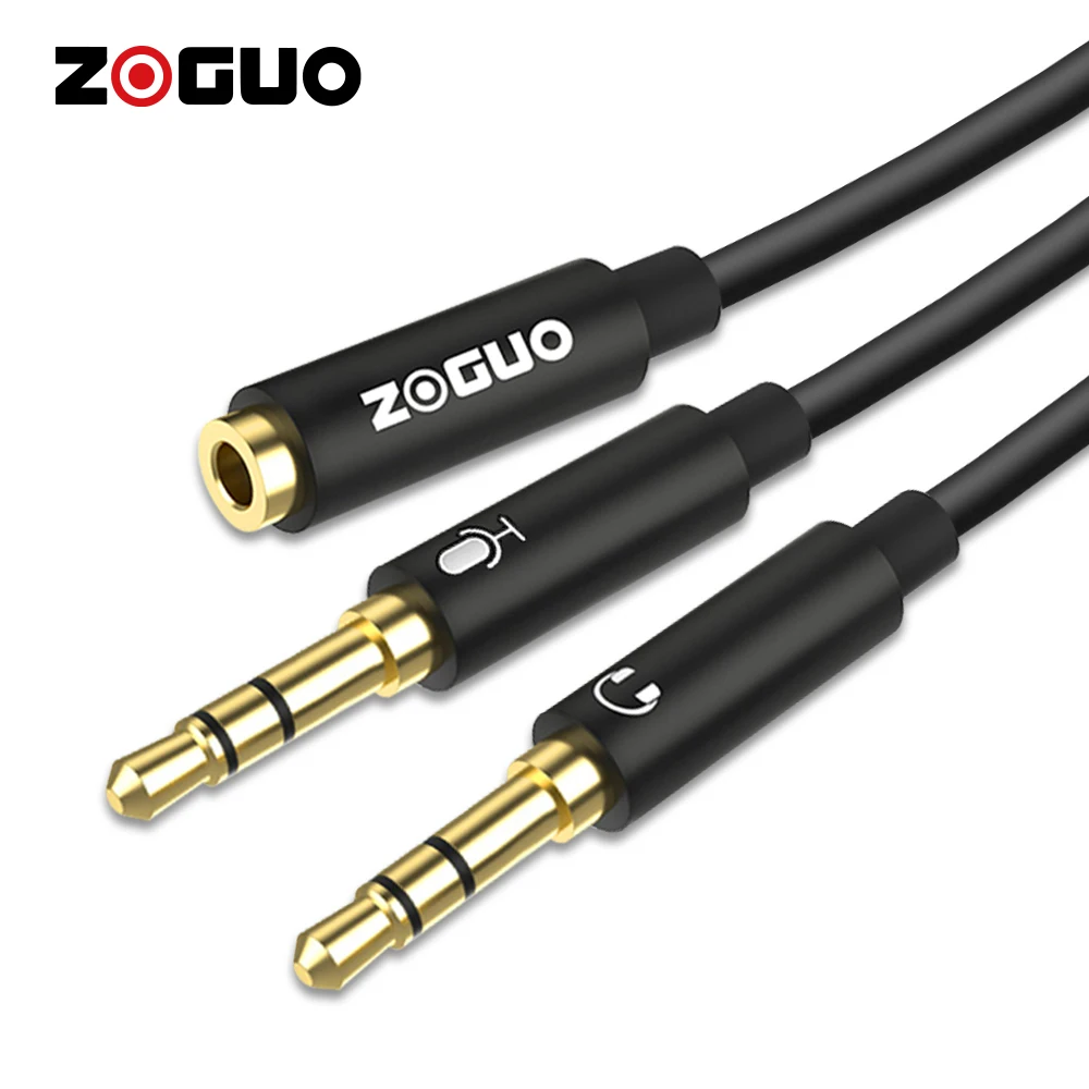 ZOGUO rozdzielacz do słuchawek 3.5mm żeńskie do 2 podwójnych 3.5mm męskich mikrofon przewodowy Audio złącze Stereo słuchawki na gry komputerowe