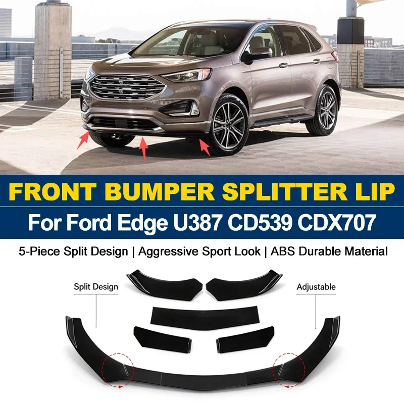 5Pcs ABS Front Bumper Canard Lip Splitter Spoiler Body Kit For Ford Edge U387 CD539 CDX707 2006-2026 Car Styling Tuning Parts