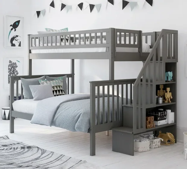 Kids Staircase Bunk Bed with Under Stair Storage Children Bed Frame Easy Assembly Platform Bed