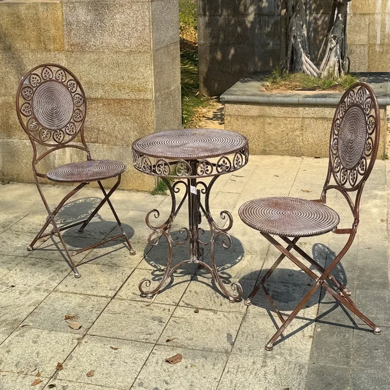 Garden European retro wrought iron tables and chairs simple and old effect tea tables and chairs balcony garden casual coffee te