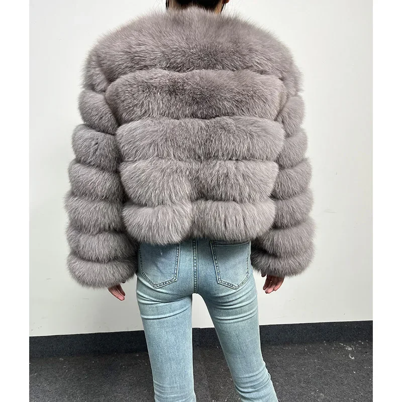 new 2024 New light gray Winter Women's Cold Coat Top Fox Jackets Women clothing Luxury Furry Natural Real fox Fur Jacket Coats