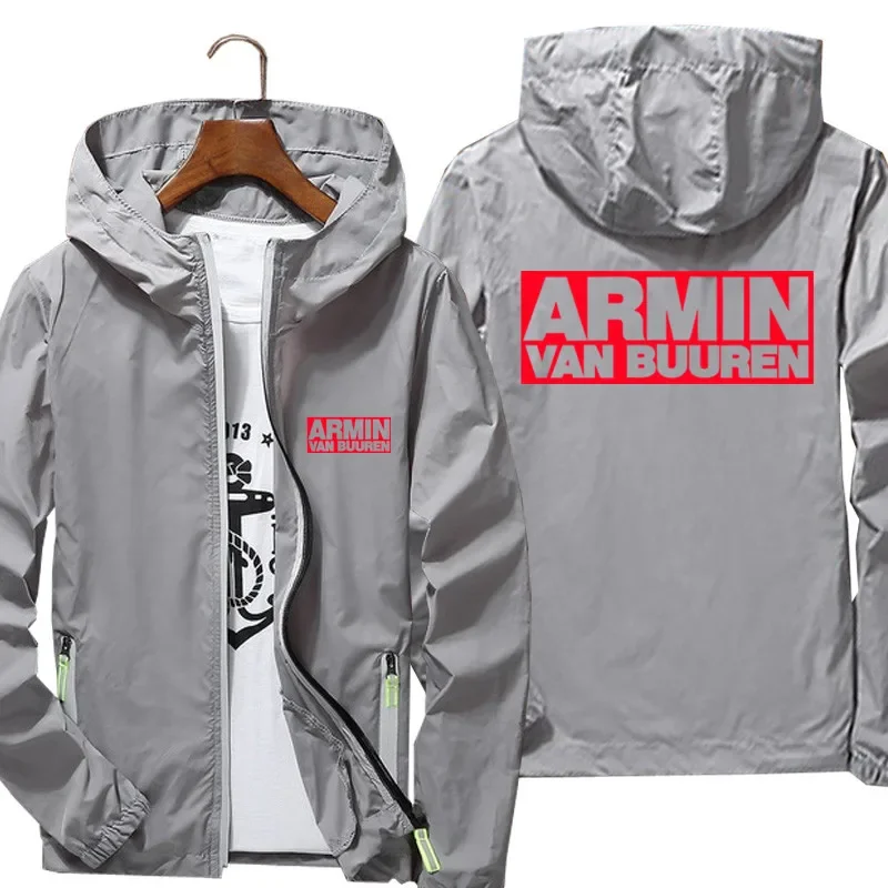 Casual Men Windbreaker Thin Reflective Sunscreen ARMIN VAN BUUREN BLAH Zipper Hooded Coat Fashion Pilot Cycling Jacket