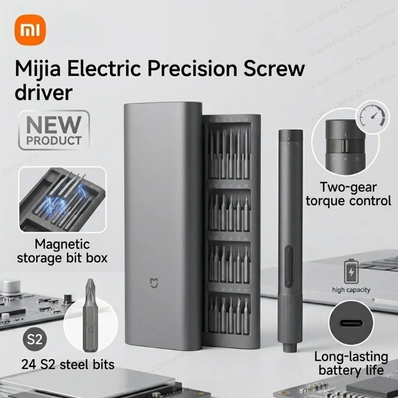 Xiaomi Electric Precision Screwdriver Magnetic Screw Driver Kit 2 Gear Torque 400+ Screw S2 Steel Precision Bit Screwdriver Gift