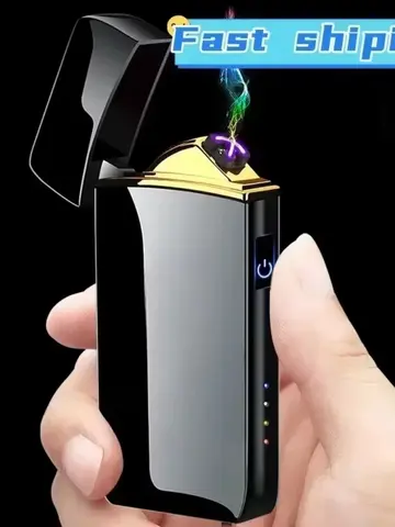 New Electric Lighter, Metal Double Arc Windproof LED Screen Touch Ignition Lighter, USB Charging Portable Lighter, Men's Gift