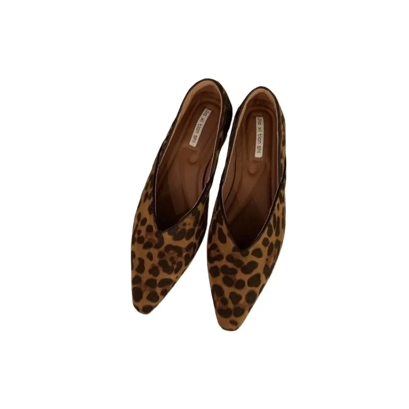 Fashion Women Flats Shoes Pointed Toe shallow Shoes Casual Slip-on Loafers Flats Ladies Mary Jane Shoes Leopard Print Ballerinas