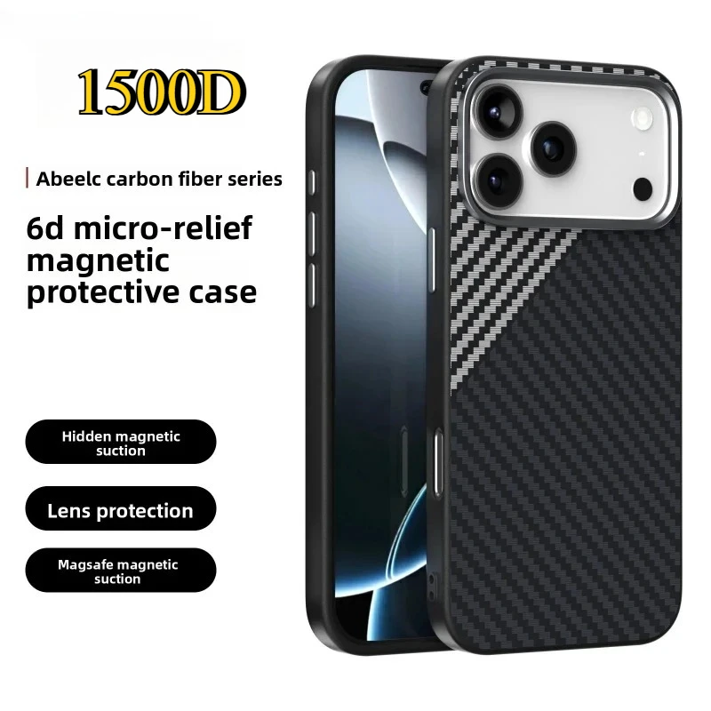 

Тонкий чехол из кевлара из углеродного волокна 1500D с защитой от падения для IPhone 17Air 16E 15 14 Plus Pro Max, задняя крышка из сплава с беспроводной зарядкой