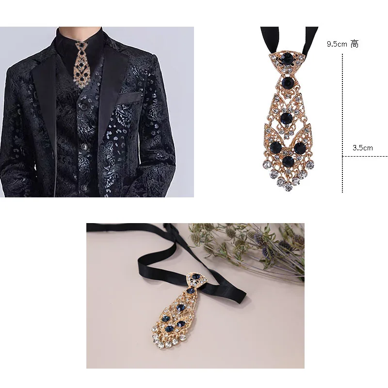 

Metal diamond studded small tie for men's wedding dress collar flower children's gentleman suit sparkling crystal tie