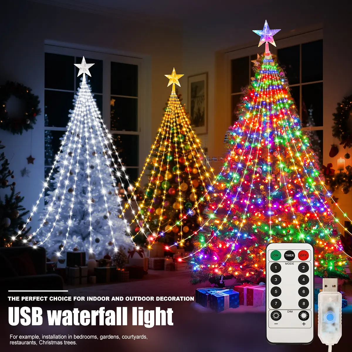Led ao ar livre decorações da árvore de natal luzes usb 2/3m à prova dwaterproof água luzes da corda de fadas 8 modos quintal interior iluminação festa casamento