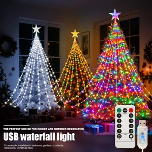 LED Outdoor Christmas Tree Decorations Lights USB 2/3M Waterproof Fairy String Lights 8 Modes Indoor Yard Wedding Party Lighting