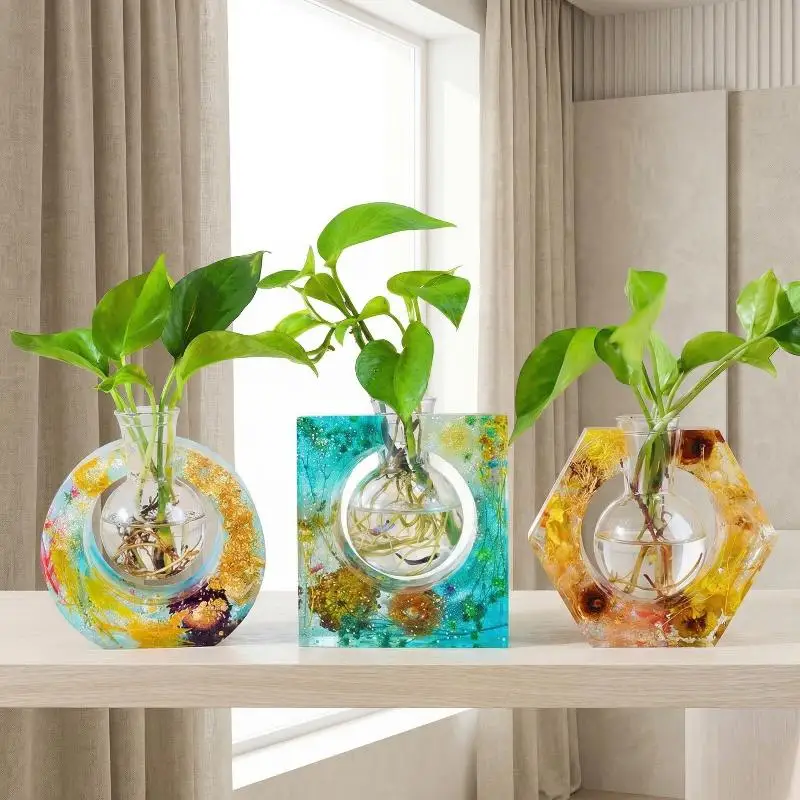 Rectangular Epoxy Vase Base Silicone Mold for DIY Plant Pot Tray with Water Plant Holder for Indoor Tabletop Gardening