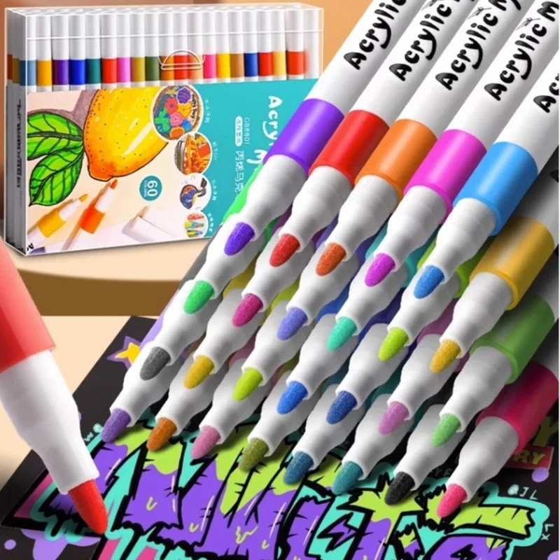 12-80 Colores Set Acrylic Paint Art Marker Pen Rock Painting for Kids Graffiti Stone Ceramic Glass Wood DIY Crafts Art Supplies