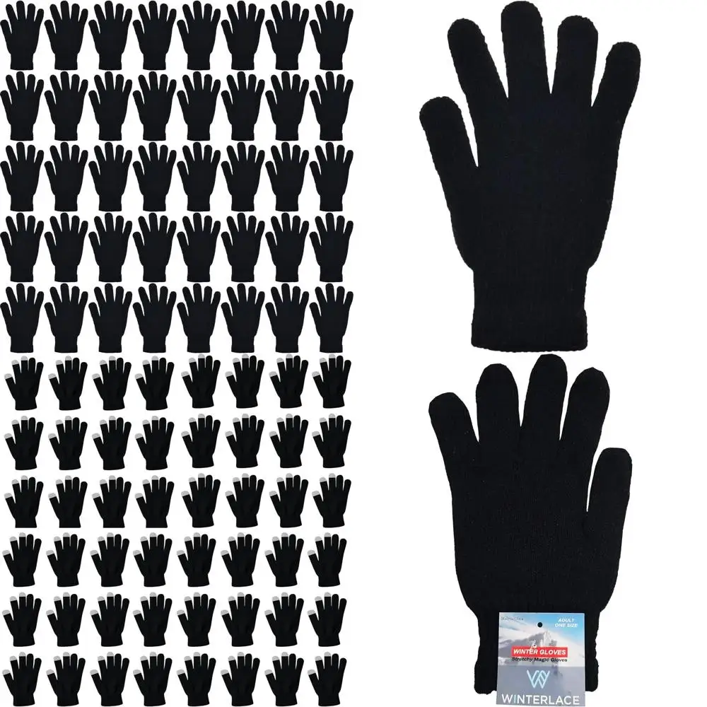 

48 Pairs Winter Magic Gloves, Bulk Warm Brushed Interior, Stretchy Assorted Mens Womens