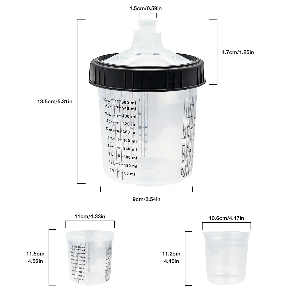 15Pcs Spray Gun Paint Mixing Cup H/O Type Quick Cup Spray Gun Tank 600ML Disposable Paint Cup with M16 Spray Gun Cup Adapter