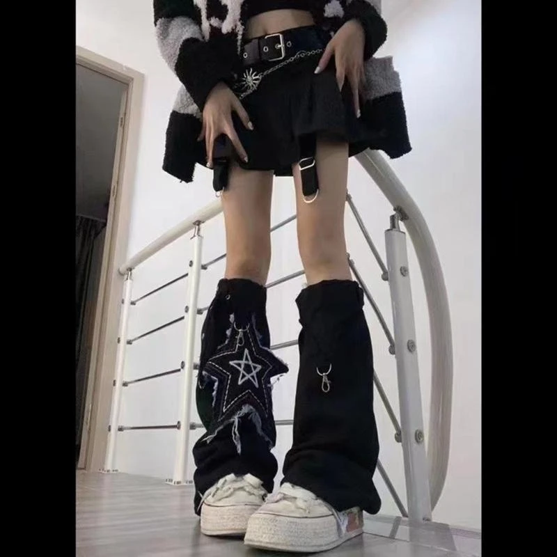 

Модные гетры со звездами и украшениями в виде звезд Регулируемые накладки на ноги Y2K, черные 15UB