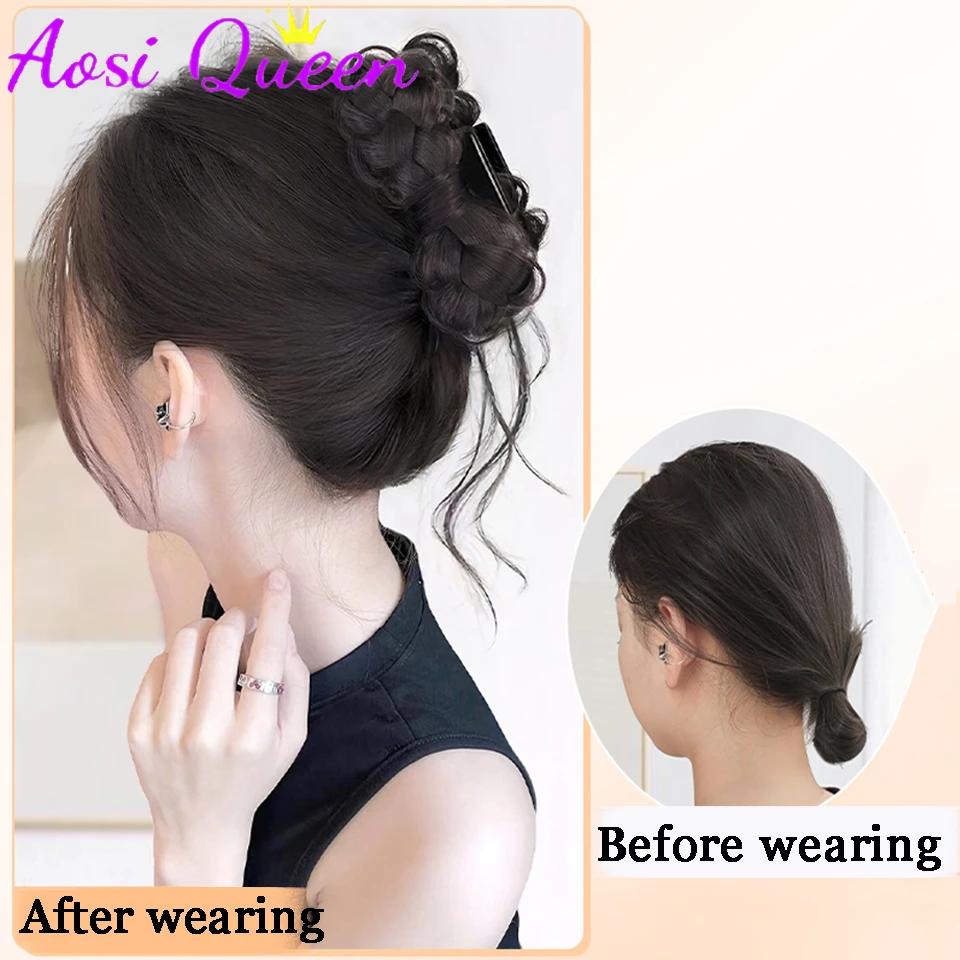 AOSI Synthetic Ball Head Wig Bow Dragon Whisker Claw Clip Bun New Chinese Style Braid Hair Bag