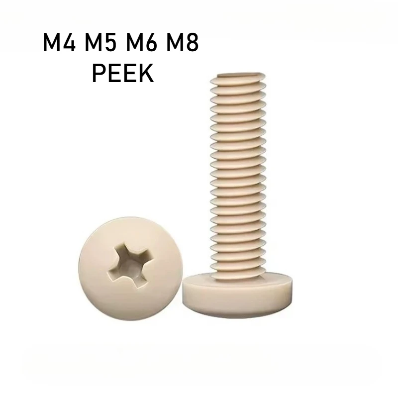 

1/2pcs M4 M5 M6 M8 PEEK Plastics Philips Cross Pan Round Head Screw Bolt High Temperature Resistance