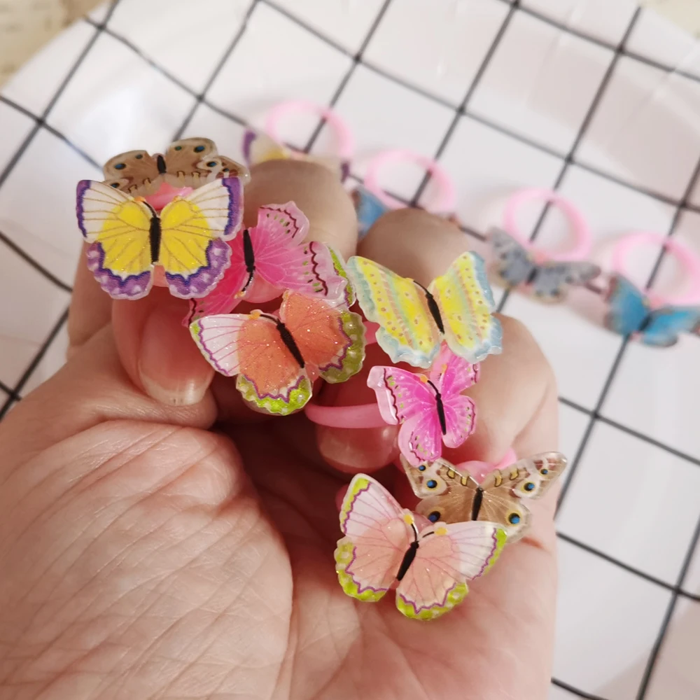 12/36pcs/set Glitter Acrylic butterfly Children rings  plastic resin kids rings funny fancy Princes jewelry Gift