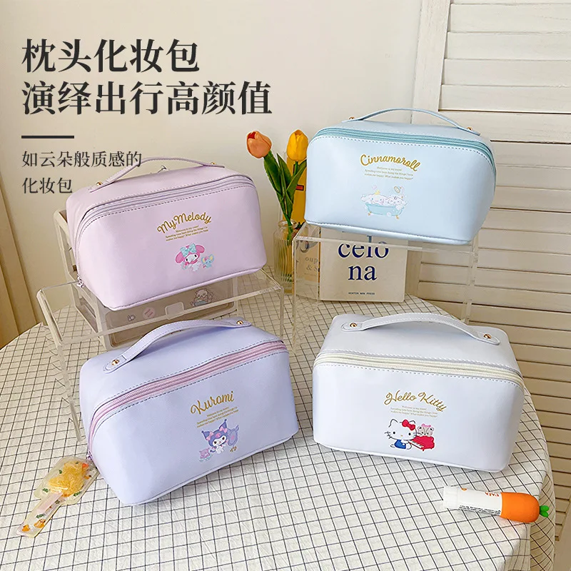 Sanrio Cute Makeup Bag Hello Kitty Travel Cosmetic Organizer Storage Cases Large Capacity Melody Pillow Lovely Make Up Pouch PU