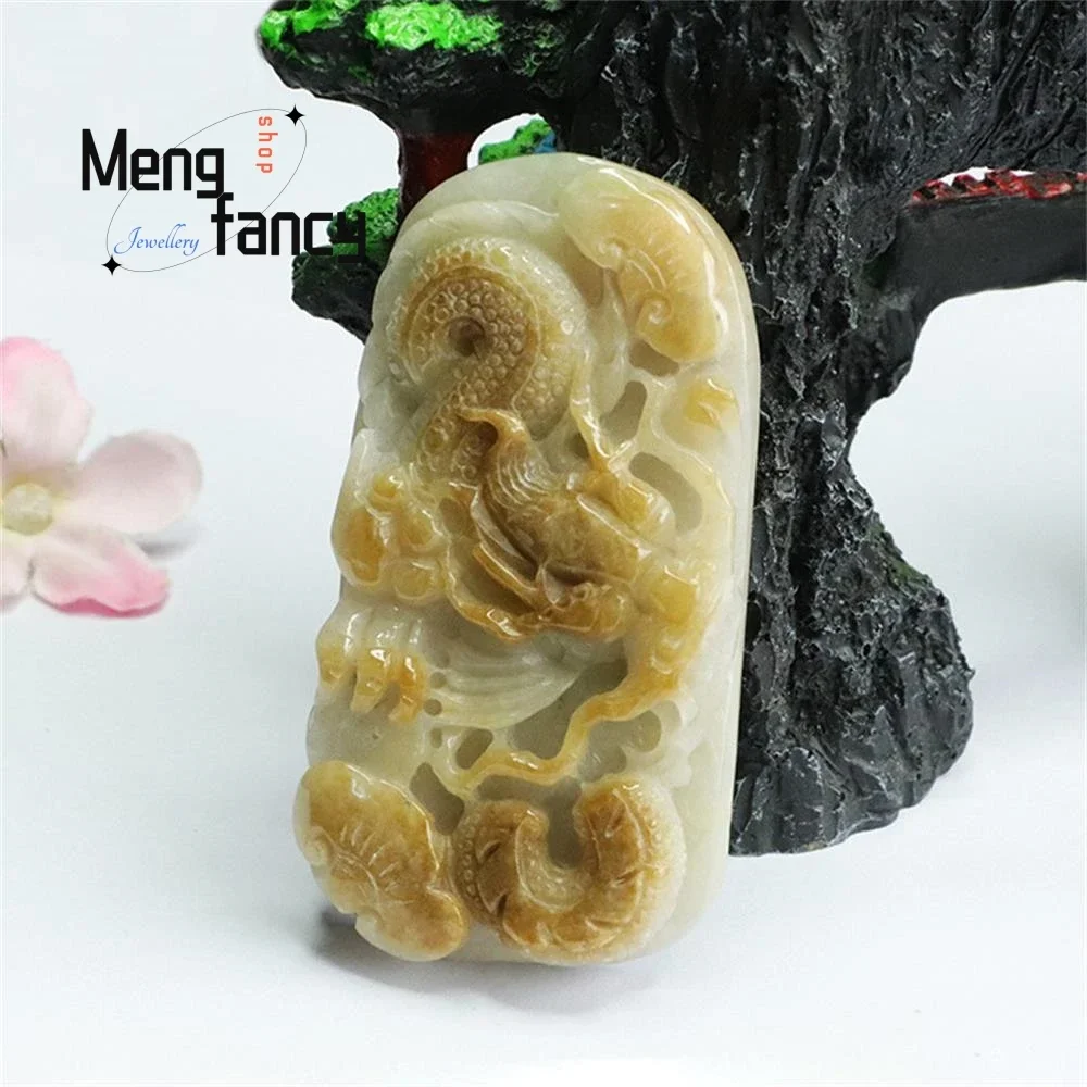 Natural Myanmar A-goods Jadeite Yellow Zodiac Dragon Pendant Exquisite Elegant High-grade Handicraft Luxury Quality Fine Jewelry