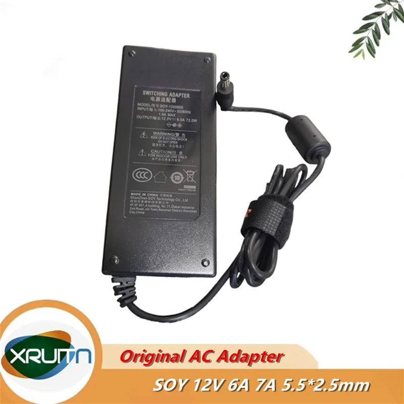 Genuine SOY 12V 6A 7A Switching Adapter AC Adaptor Charger SOY-1200600 SOY-1200700 72W 84W Power Supply 5.5*2.5mm Original