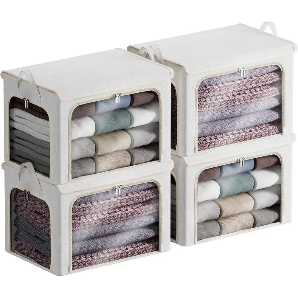 

Набор из 4 штук: штабелируемые контейнеры для хранения объемом 66 л с крышкой, прозрачным окном, застежками-молниями и ручками