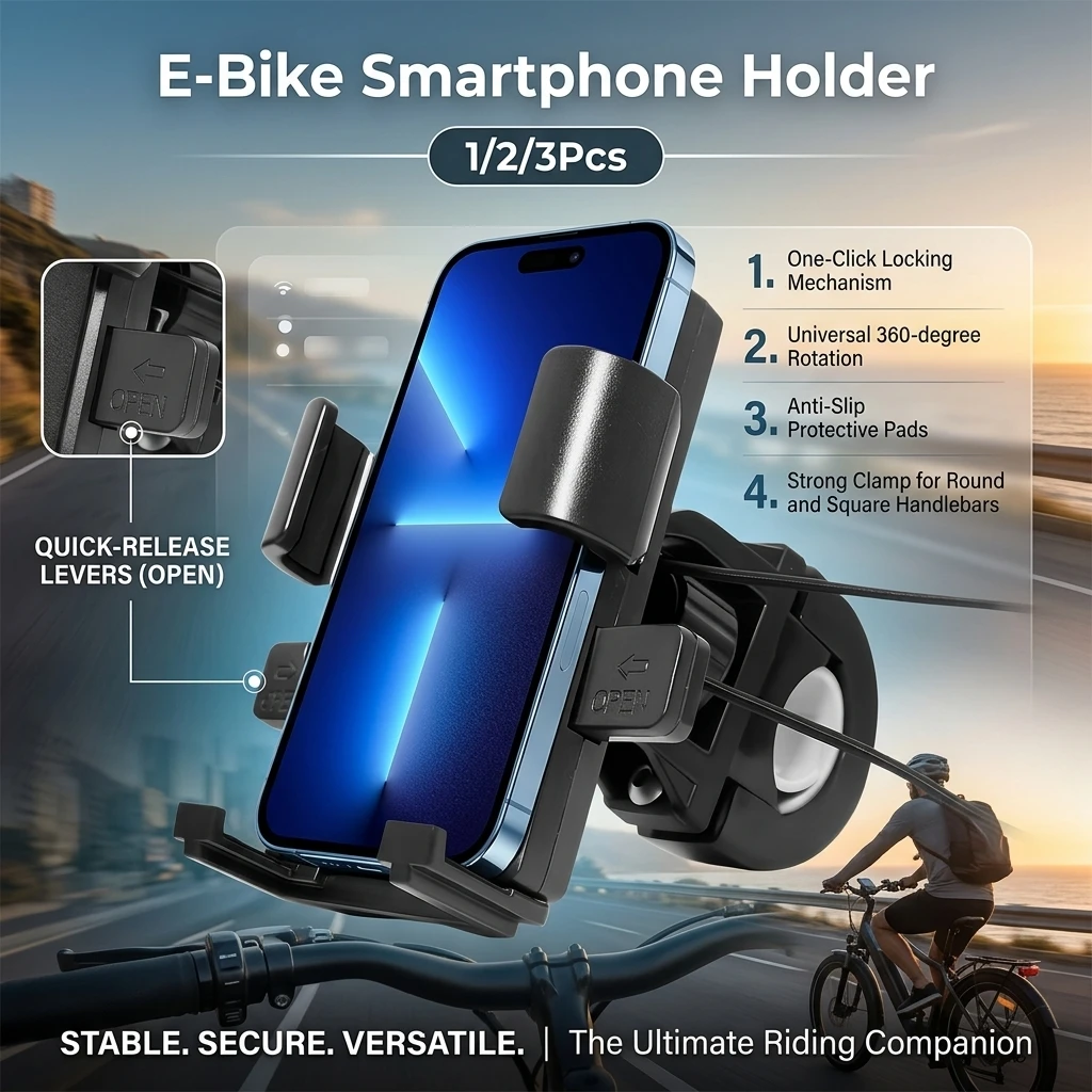 Universal Motorcycle & Bicycle Phone Mount 360° Rotatable Secure Anti-Shake Handlebar Holder with Automatic Locking Mechanism