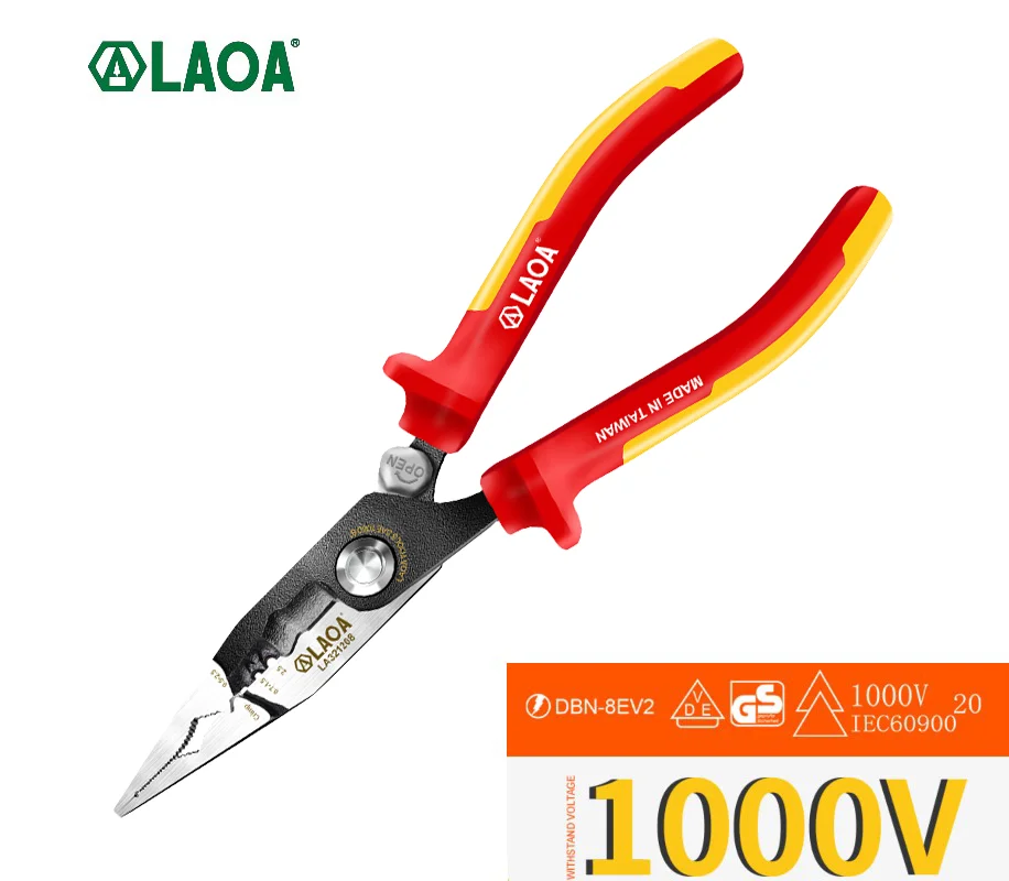 LAOA Insulated Pliers VDE  8 Inch Needle Nose Pliers High Voltage Resistance 1000V Wire Cutter Cable Cutting Strippers