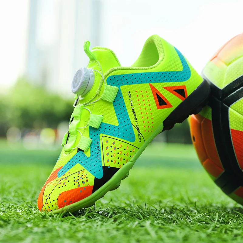 

2024 New Children Football Shoes Rotary button Soccer Boots Kids Sneakers Outdoor Sport Futsal Turf Shoes Boys zapatos de futbol