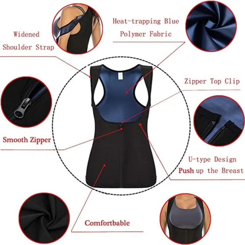

Zipper Design Sauna Suit Jumpsuit Cut Tank Top Style Women Shapewear Sweat Technology Corset Construction Slimming Vest