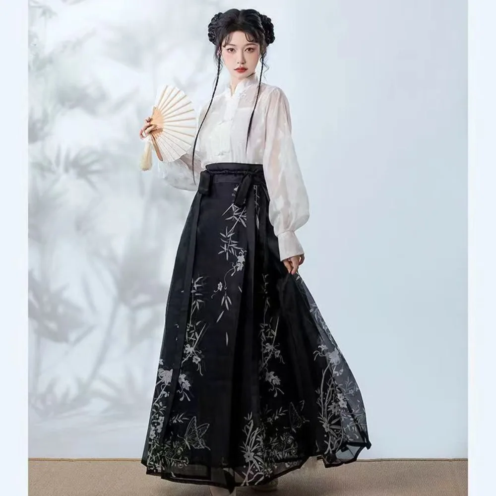 

Modern Improved Ming Dynasty Hanfu Set Chinese Cosplay Chinese Traditional Clothes for Women Bamboo Vest Skirt Hanfu Suit