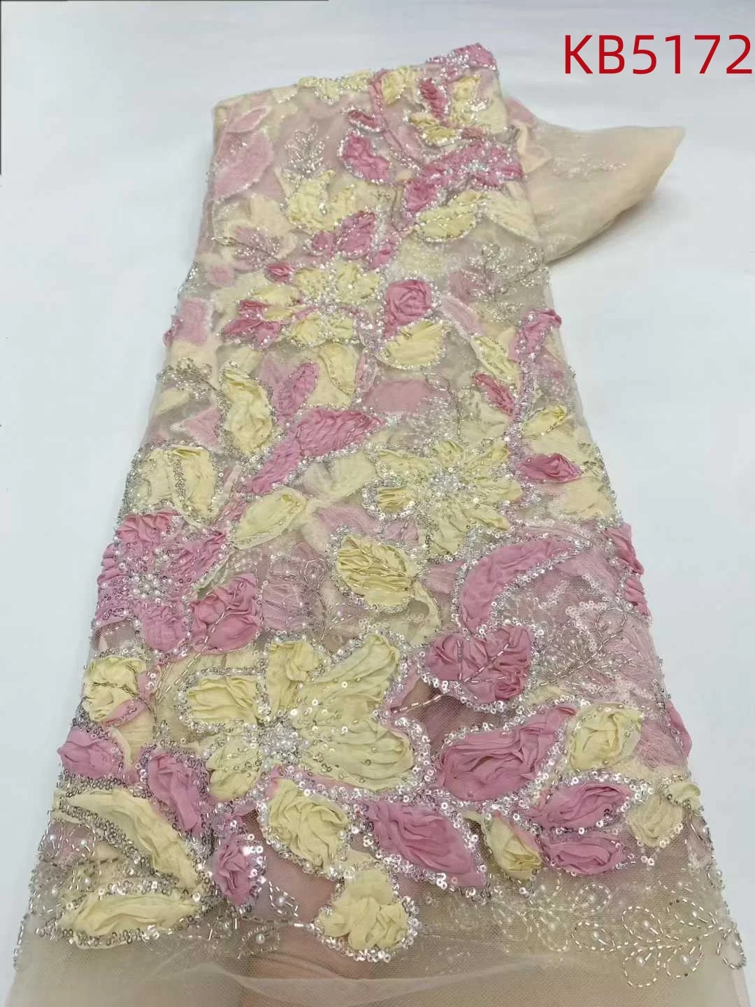 Кружевная ткань с бисером, роскошная африканская ткань, кружево высокого качества, 2022, французская сетка с блестками, черная кружевная ткань с бисером для шитья KB5178