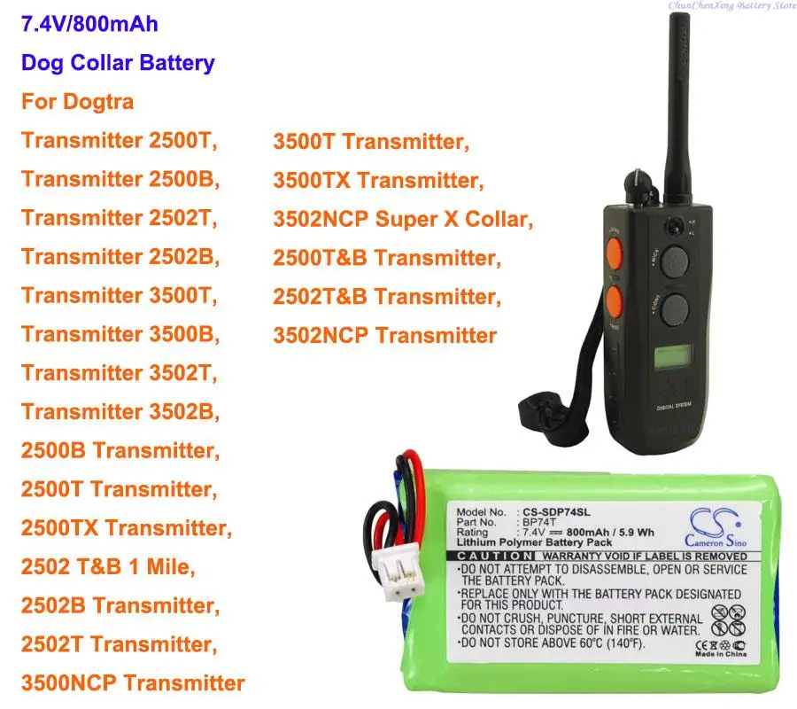 Cameron Sino 800 MAh Pin BP74T Cho Dogtra 2500B Bộ Phát, 2500T,2500TX,2502B,2502T,3500T,3500TX, 3502NCP,3500B,3502B Năm 3502T