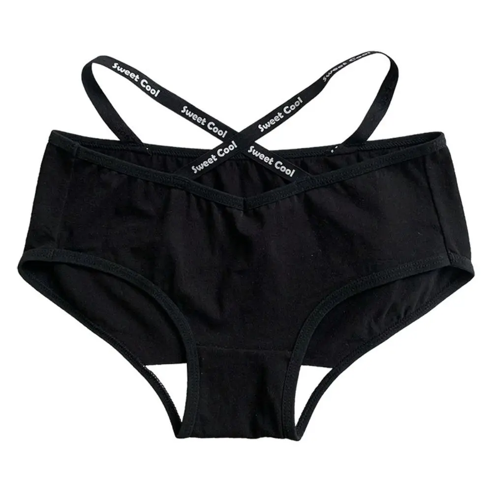 Japanese Solid Color Cotton Underwear Women Sexy Low Waist Pure Desire Cross Strap Panties Fashion Letter Printed Briefs