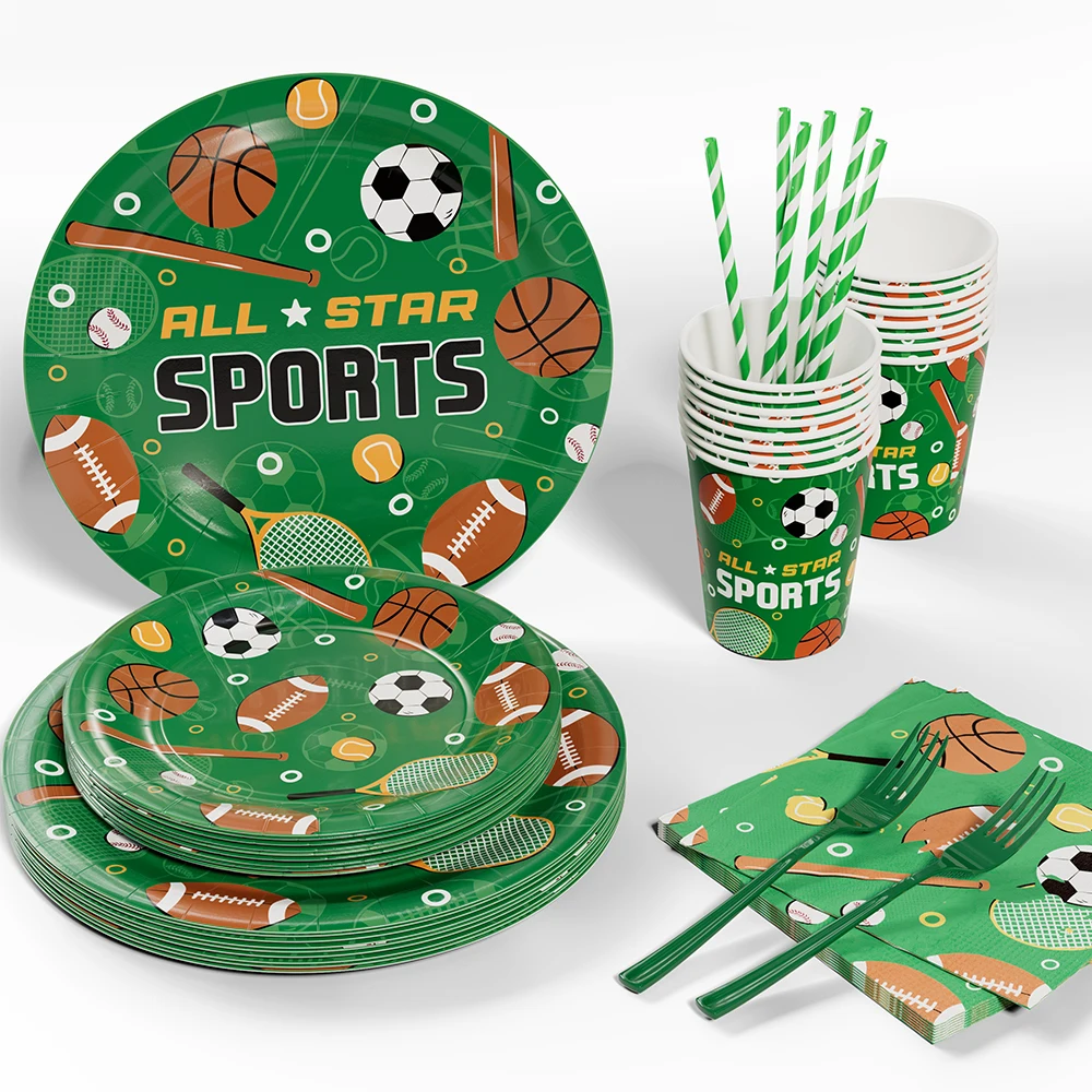 96pcs Hockey Football Basketball Sports Theme Party Disposable Tableware Paper Plates Cups Kids Boys Birthday Baby Shower Decora