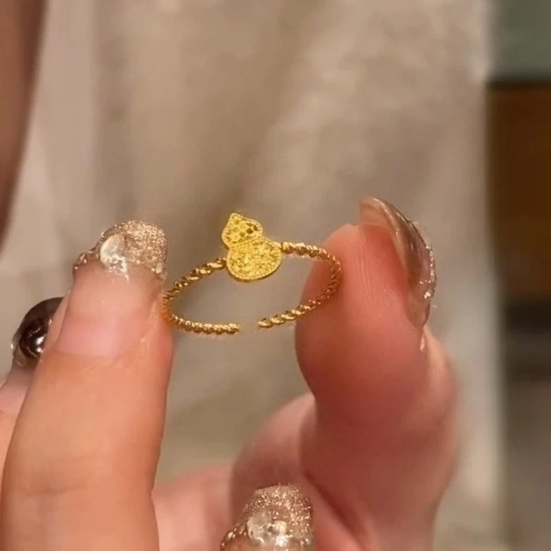 

Золотой браслет с пятью тыквой и чешуей дракона, женский новый китайский комплект серег-гвоздиков с кольцом из сломанной ледяной тыквы