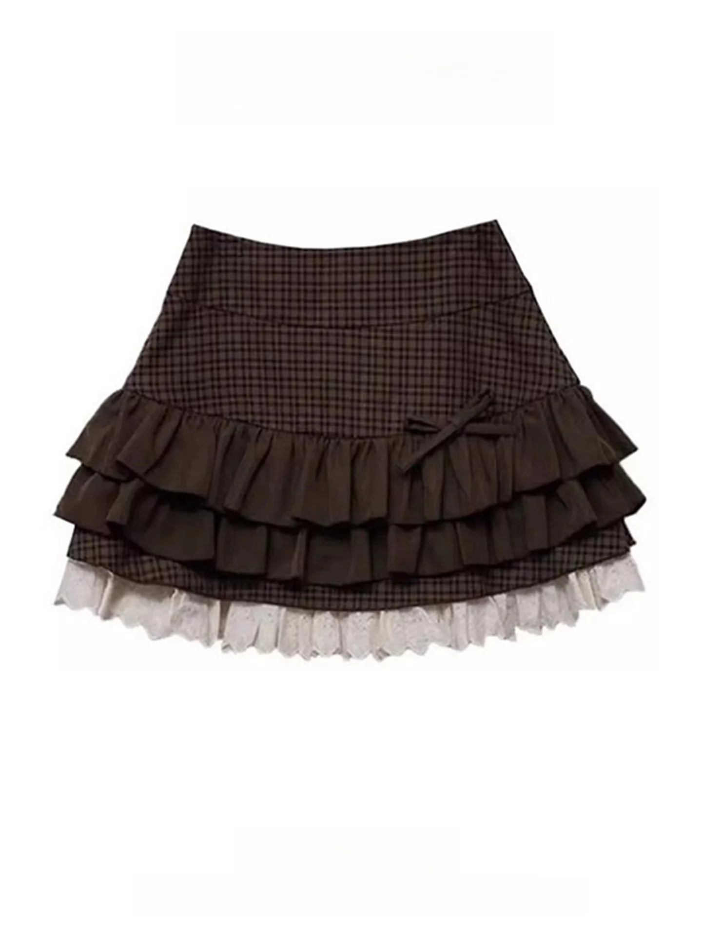 Burgundy Bowknot Lace Multi-layer Fluffy Cake Skirt Women Spring Autumn Sweet Ballet Style Heavy-duty A-line  Skirt